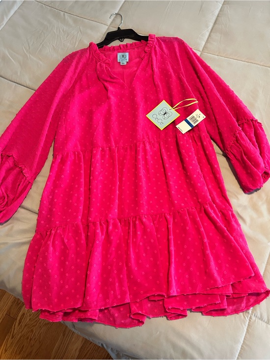 CeCe Dresses & Skirts - CeCe Hot Pink Tiered Swiss Dot Tunic